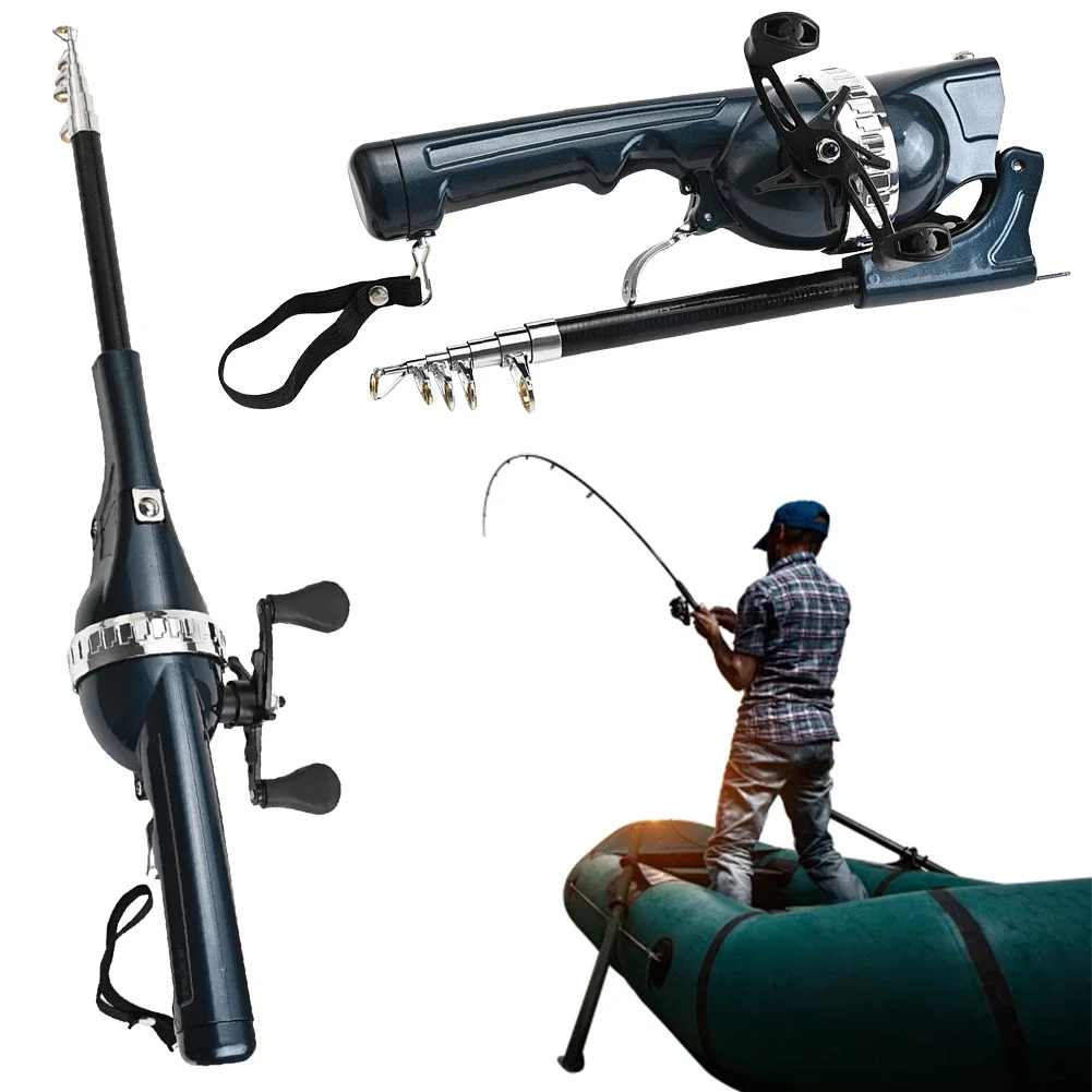 1Set Portable Folding Fishing Rod Telescopic Stainless Steel Fly Fishing Poles with Reel Line Travel Folding Mini Rod for Fish