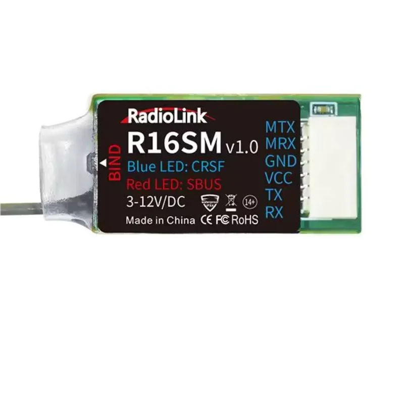 For Radiolink R16SM 2.4GHz 16 Channels RC Receiver CRSF SBUS Signal Built-In Telemetry for FPV Racing Drone Quad Airplane Heli