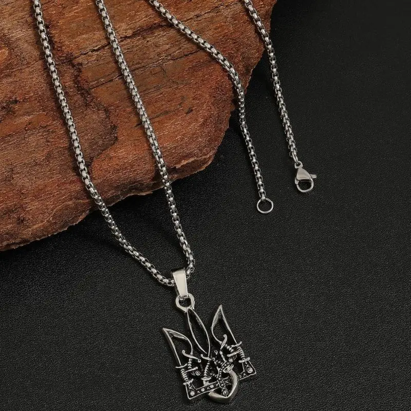 Hot Sale Retro Neptune Poseidon Trident Necklace Ukraine National Emblem Pendant Men's Fashion Cool Trendy Jewelry Accessories