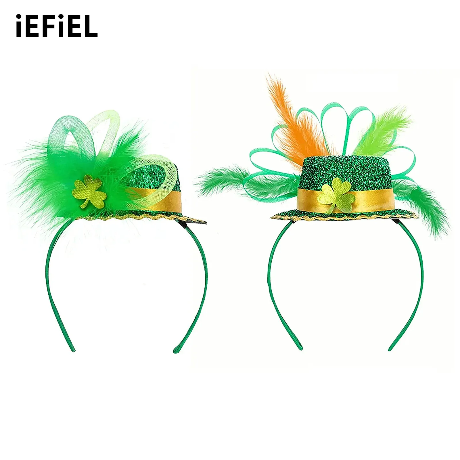 

Festival Irish Shamrocks Headwear St Patricks Day Shiny Top Hat Fuzzy Feather Headband Hair Hoop Party Accessory