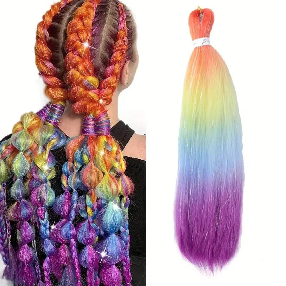 

Синтетическая мишура EZ косички Ombre Прямые косы Смесь мишуры для волос Фестиваль Rave Наращивание волос для девочек Сумасшедшие волосы День косичек