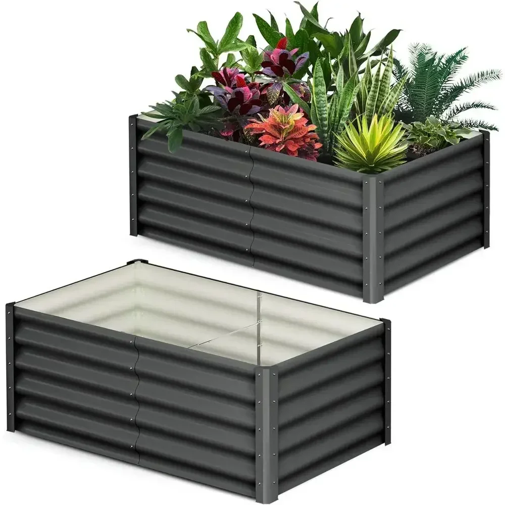 Set of 2 Durable Galvanized Raised Garden Planters, 6x3x1.5ft, Open-Ended Base, Ideal for Outdoor Plants