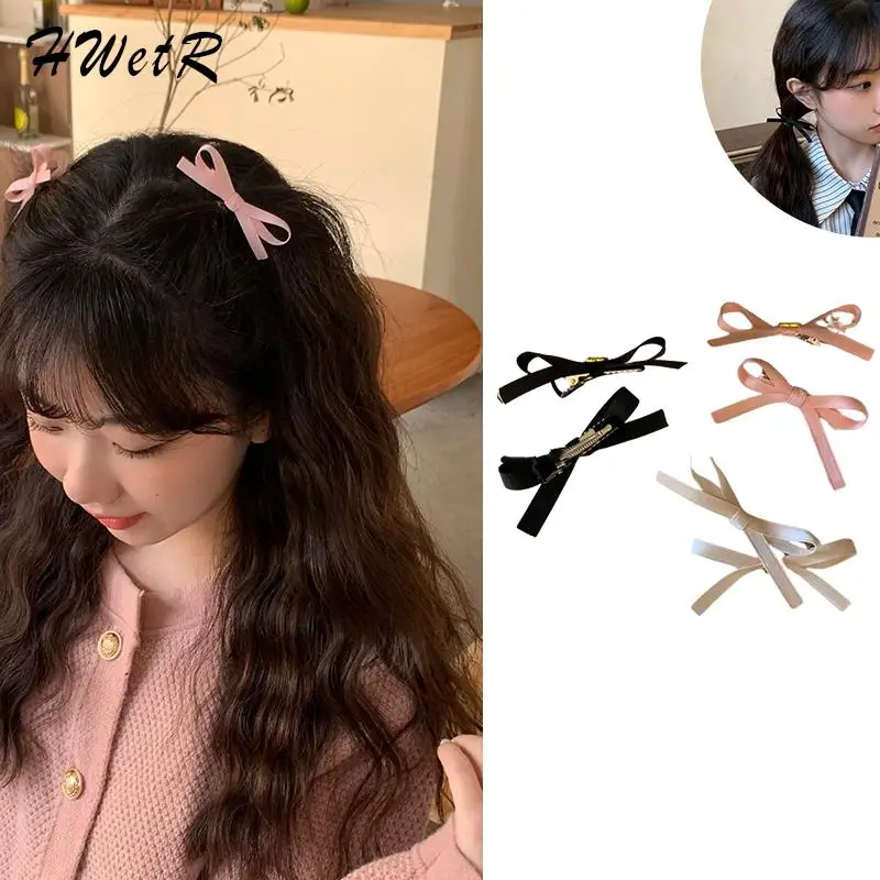 2Pcs Sweet Bowknot Hair Clips Ballet Ribbon Bow Hairpin Bang Clip Girls Mini Grab Clips Woman Headwear Hair Accessories