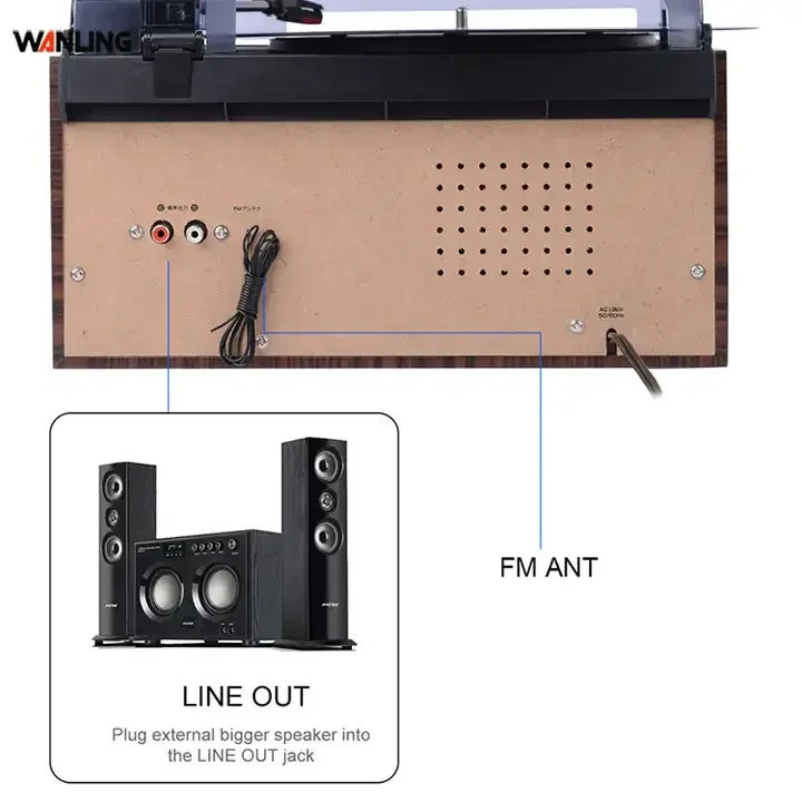 Wanling بلوتوث القرص الدوار USB مشغل كاسيت مشغل الفونوغراف الفينيل CD سجل AM FM راديو مشغل تسجيل مع مكبرات الصوت #4