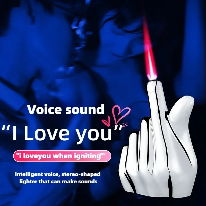 Love Gesture Lighter, Talking Metal Lighter, Windproof Pink Flame Lighter, Smoking Accessories, Couple Gift，Interesting Lighters