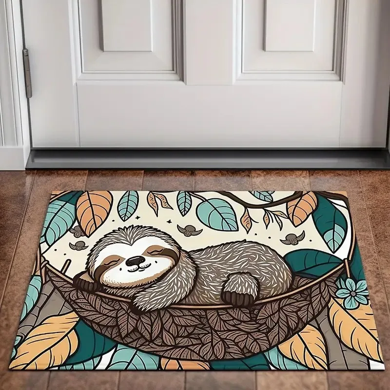 Pet Theme Door Mat With Cute Sloth Corgi Dog Cartoon Patterns Soft Decorative Entryway Rug For Home Indoor  Pet Lovers Decor