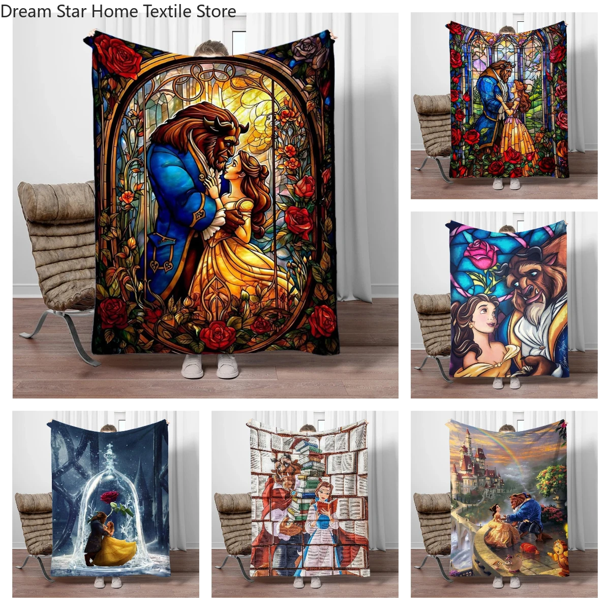 

Beauty and the Beast Soft Flannel Blankets Keep Warm Throw Blanket Comfortable Blanket for Picnic Beds Sofa Home Bedroom Gifts
