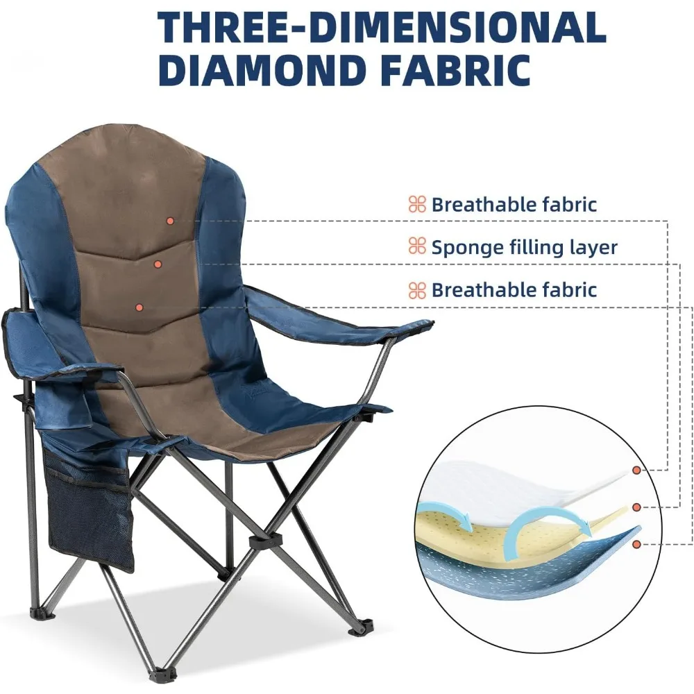 Confezione da 2 sedie da campeggio pieghevoli per adulti - Sedie da giardino portatili imbottite con schienale alto, capacità 400 libbre, braccioli regolabili -