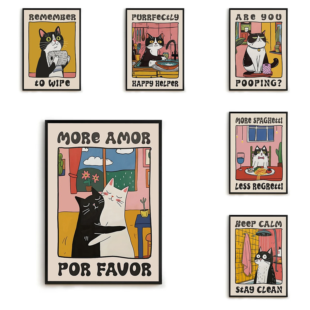 

Retro Kitchen Canvas Poster Cat Chef Art Print Dishes Wall Art Pictures for Bedroom Kitchen Home Decoration Gift Idea