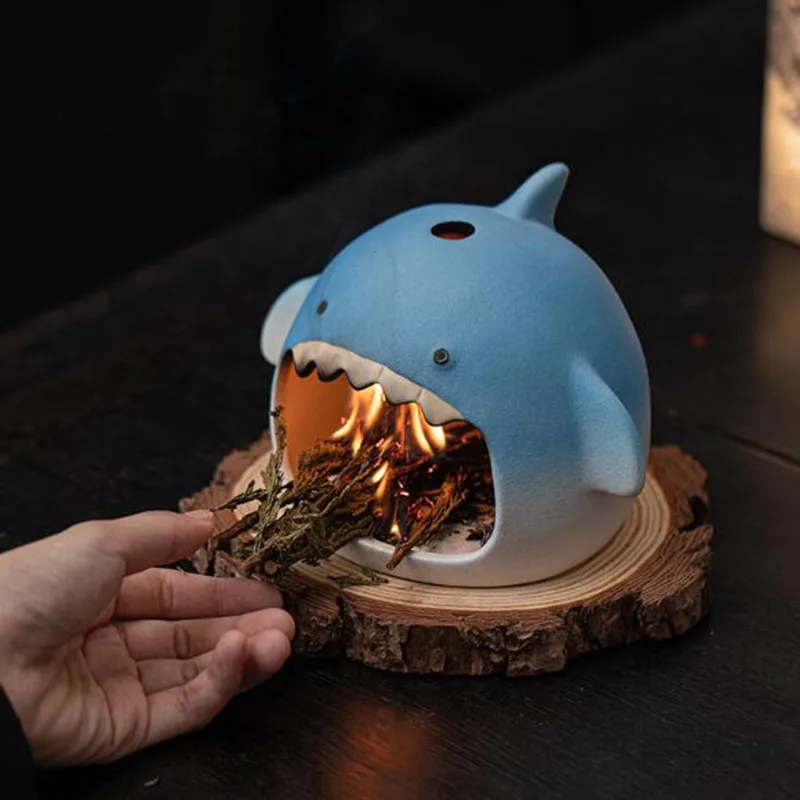 Ceramic Incense Burner Blue Shark Incense Fireplace Pau Santo Stick Incense Holder Fragrance Furnace Living Room Home Decoration