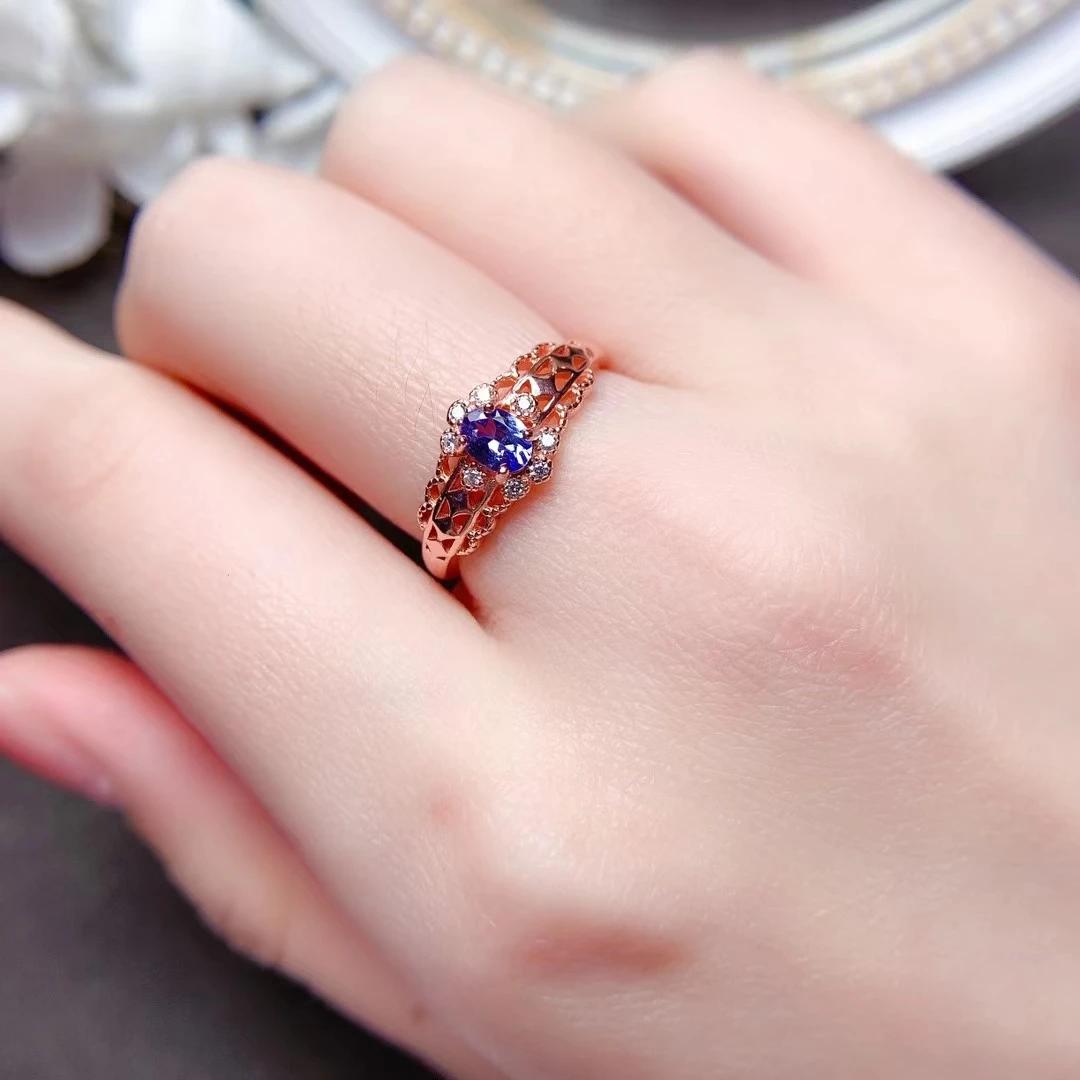 Vintage 925 Silver Tanzanite Ring 4mm*5mm VVS Grade Natural Tanzanite Silver Ring 18K Gold Plating Jewelry