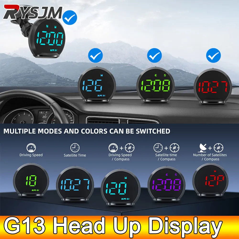 AD Digital GPS Speedometer Universal G13 Head Up Display 7 Colors for Car GPS HUD Gauge With KMH Speed Fatigued Driving Alert