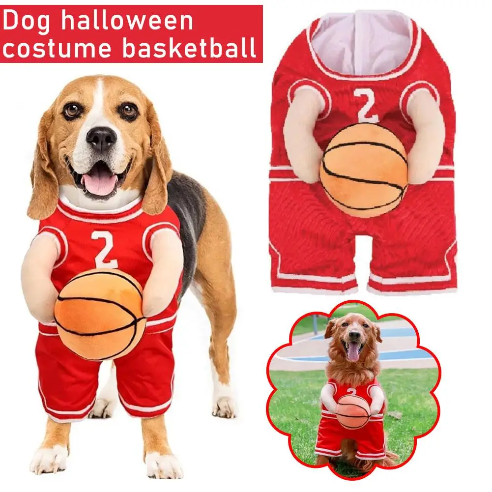 Disfraz de jugador de baloncesto para perros pequeños y medianos, traje de Cosplay de Halloween con bola, nueva tendencia, O8u9