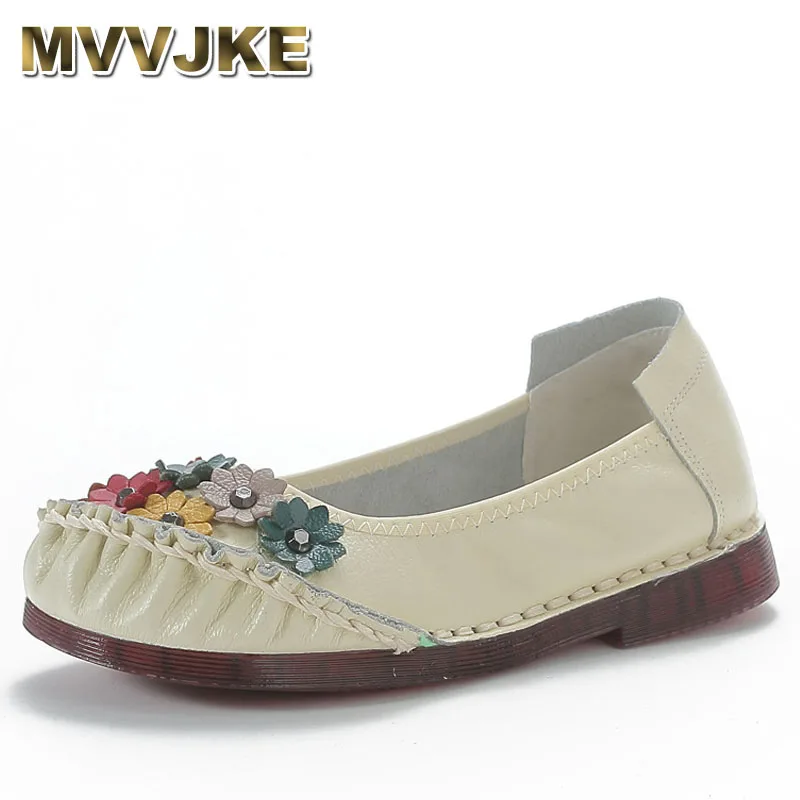 

High Quality Retro Floral Ballet Flats Women's Shoes New Trend Loafers Ladies Genuine Leather Shoes Female Sliders Soft Moccasin