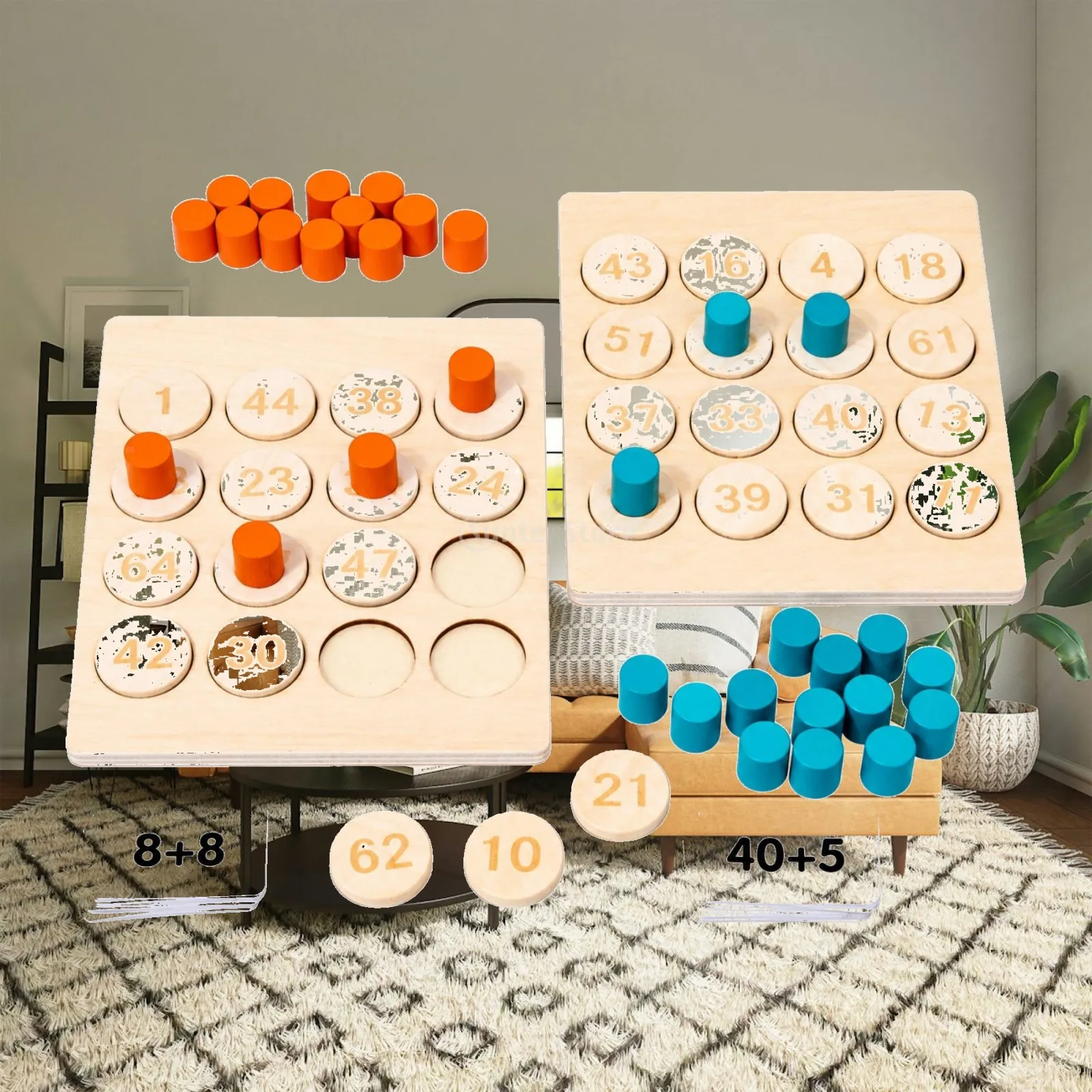 Number Matching Game with Wooden Discs Hands-on Wooden Early-Learning Arithmetic Game Preschool Math Learning Toy Interactive