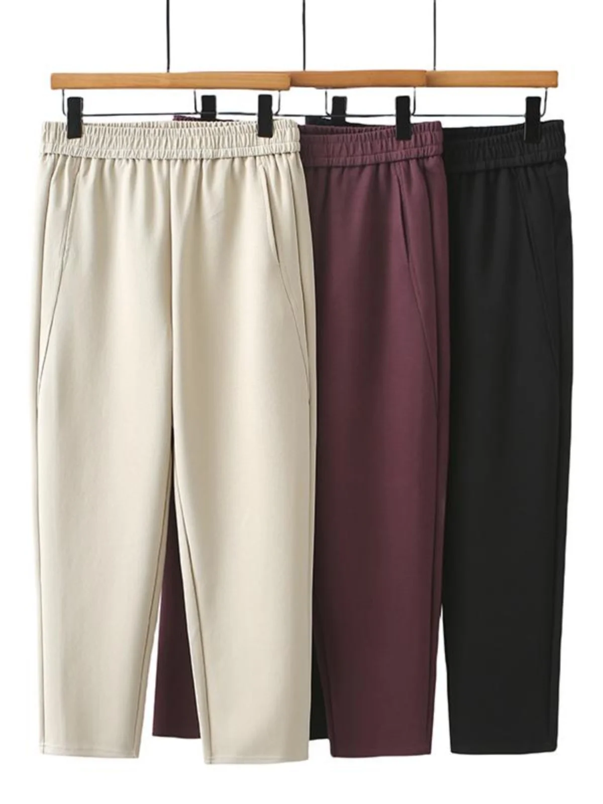 plus Size Women's High Waist Slimming Harem Pants Loose Fit Comfortable Elastic Waist Hip Concealing Long Knitted Casual Trou...