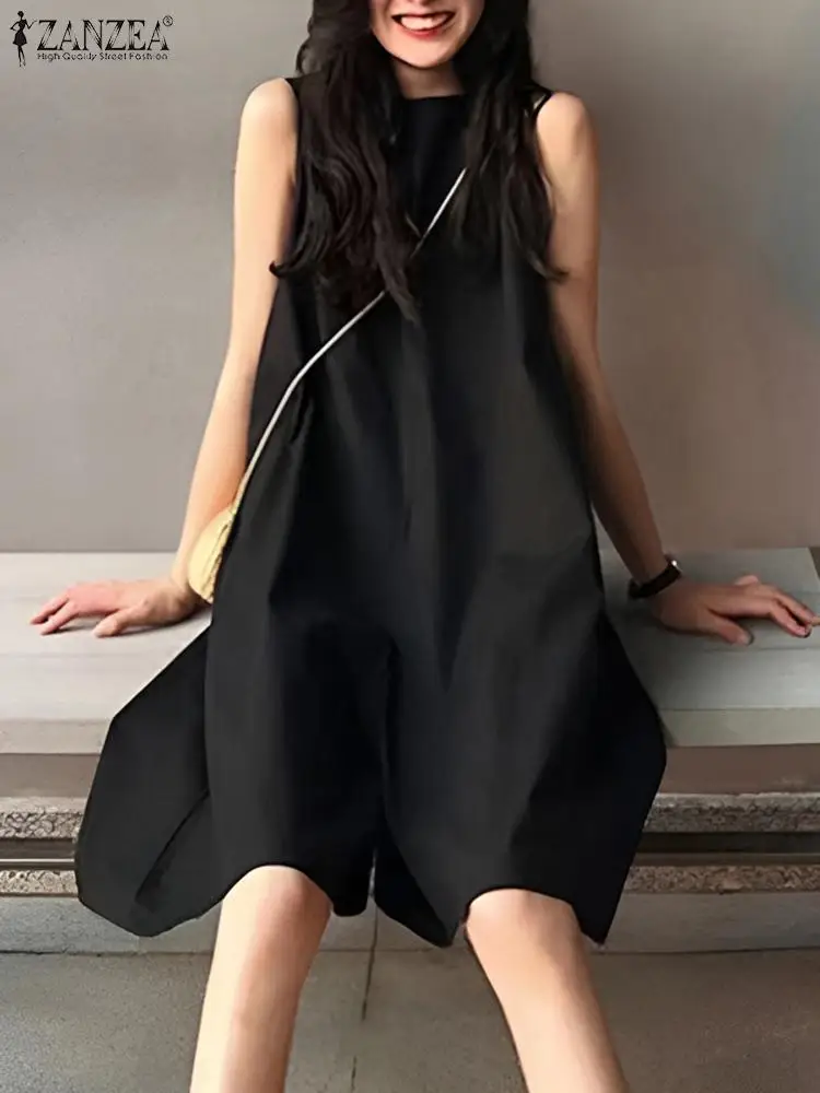 

ZANZEA Wide Leg Shorts Playsuit Casual Loose Tank Fashion Solid Sleeveless Mini Overalls 2024 Summer Round Neck Rompers Holiday