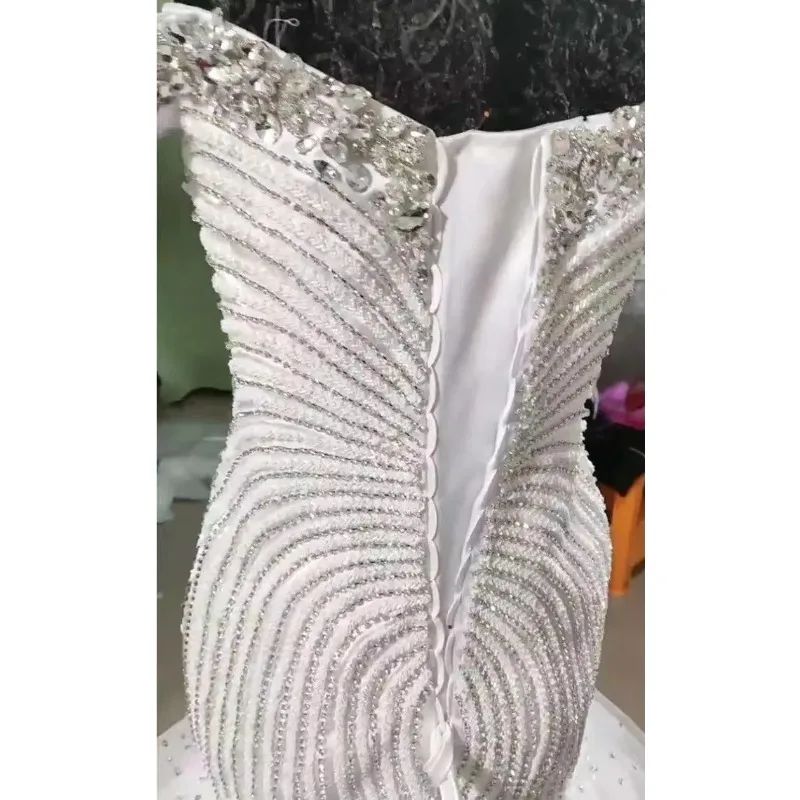 Robe de mariée sirène personnalisée, épaules dénudées, cristaux perlés, Tulle brillant, queue de poisson, grande taille