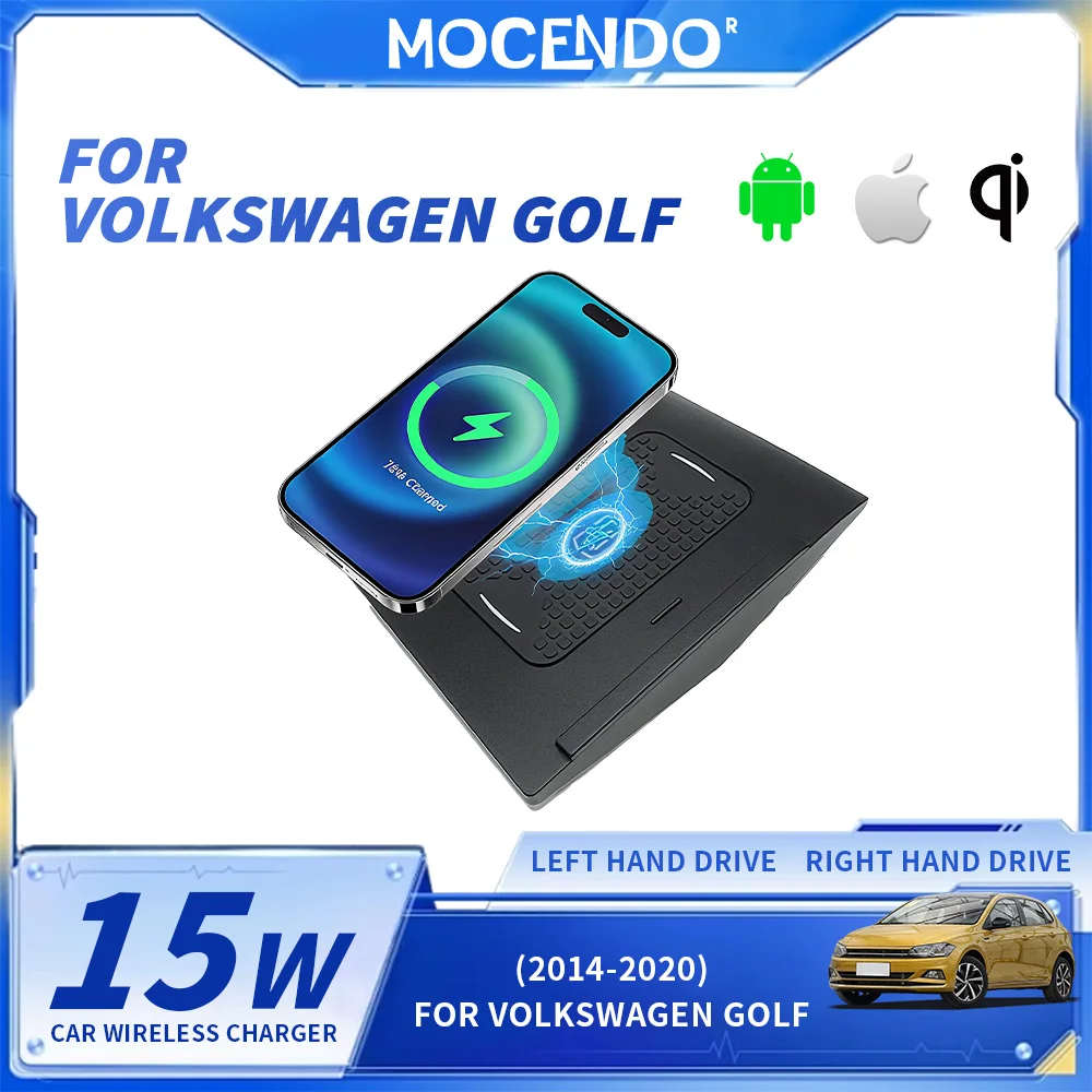15W Fast Car Wireless Charger Pad for Volkswagen Golf 2014-2020 Model Year Phone Charger Compatible with Qi Standard