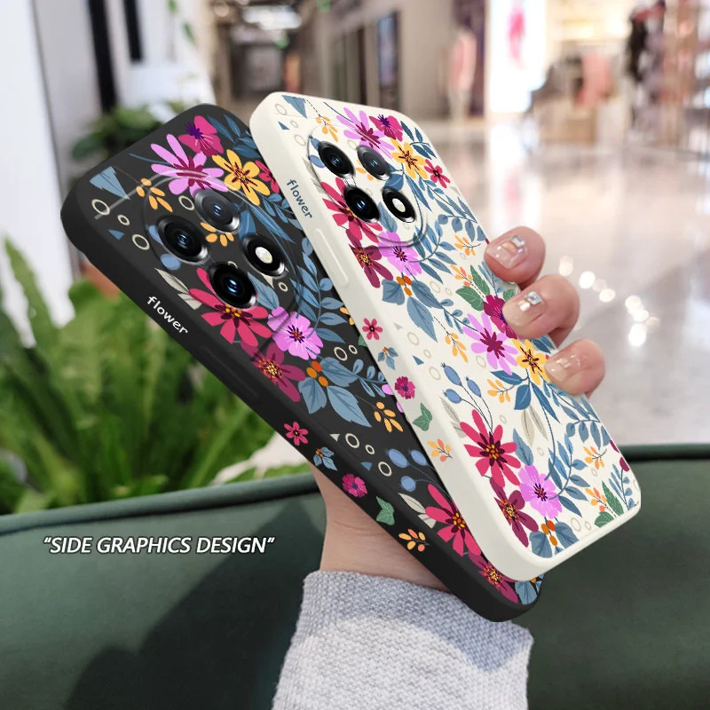 Funda de teléfono de flores hermosas para Oneplus 11 11R 10 10R 10T 9R 9RT 9 8T 8 7 7T Pro 5G, funda de silicona líquida