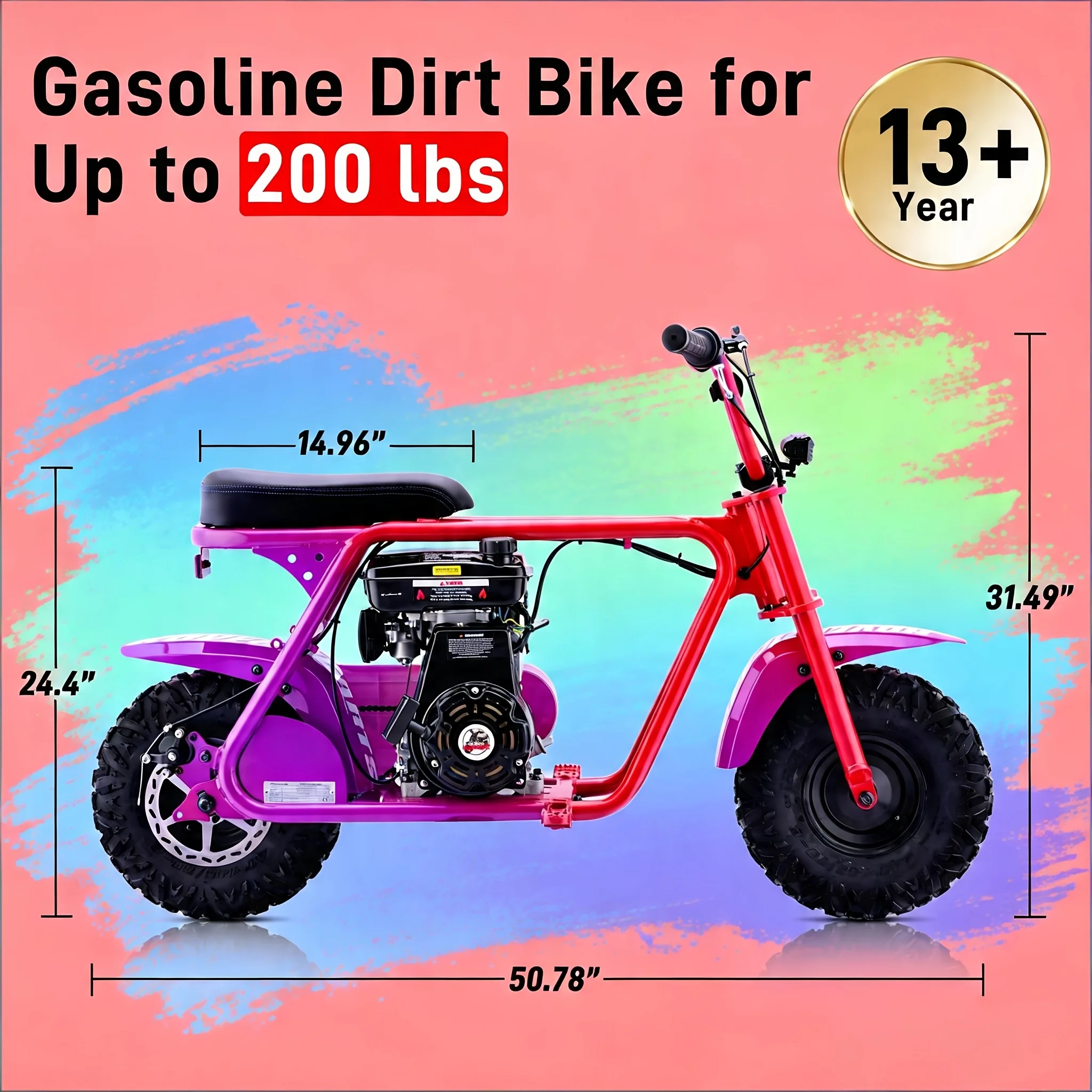 

99cc Gas Powered Pocket Motorcycle, 4-Stroke Engine Mini Bike, Durable Frame With LED Headlamp, Off Road Riding Experience,