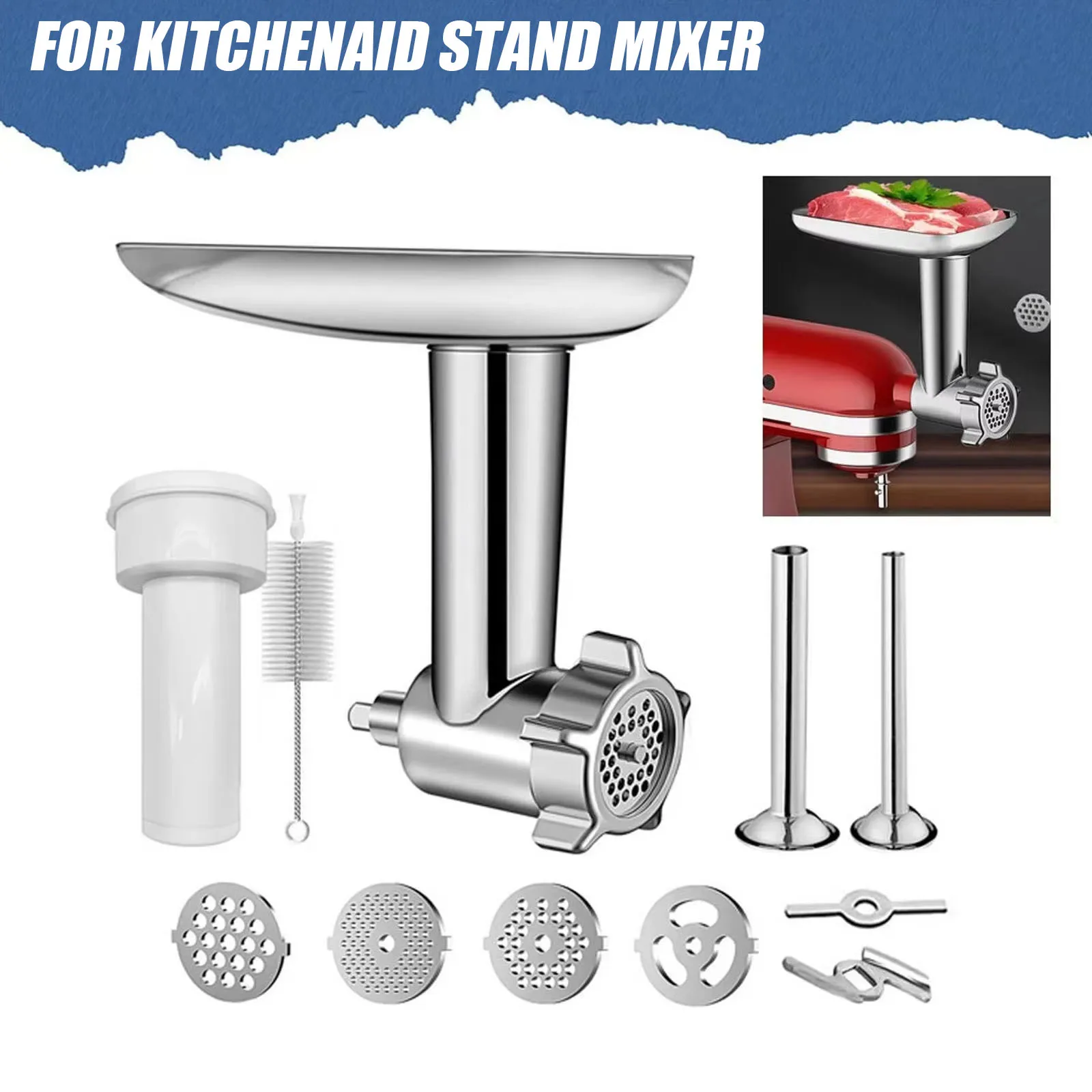 Metal Food Grinder Attachments For KitchenAid Stand Mixers, Meat Grinder, Sausage Stuffer, (Kitchenaid Mixer Not included )