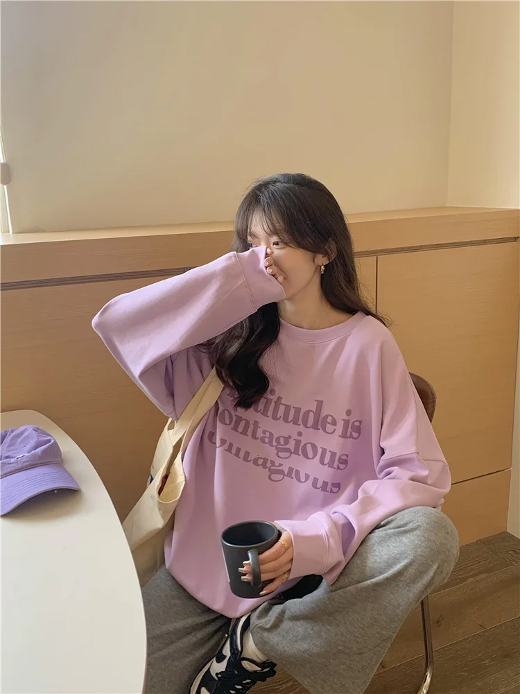 Y2k Tops Harajuku Streetwear All-match Casual Oversized Sweatshirt Korean Fashion Letter Printed Hoodie Women O-neck Long Sleeve