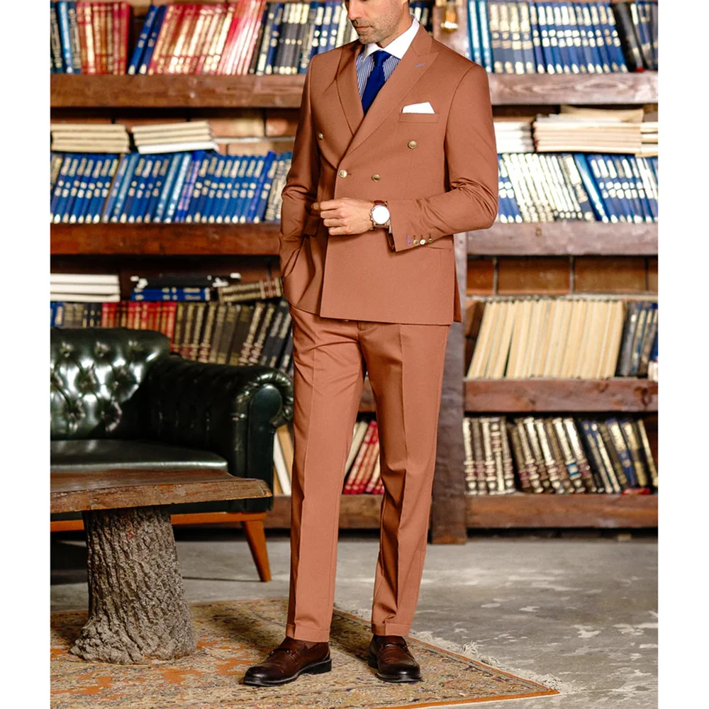 

Gentle Single Breasted Peaked Lapel Slim Men Suits 2 pieces (Jacket+Pants) Wedding Evening Party Sets Formal Event Suits