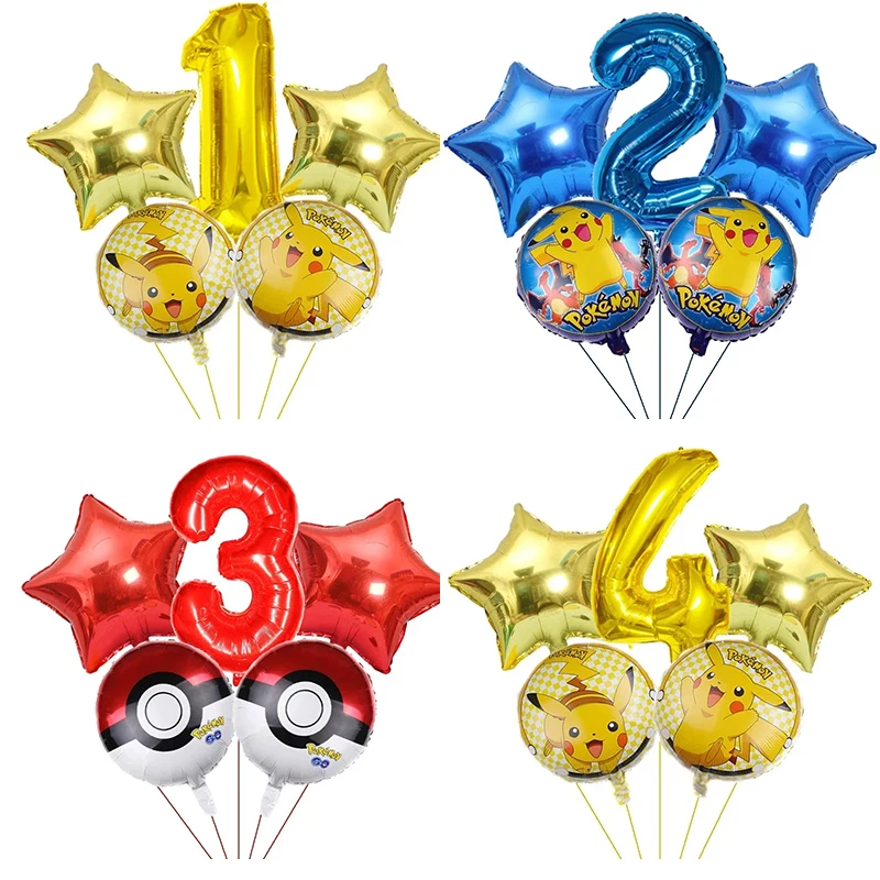 5Pcs Pokemon Stern Aluminium Luftballons Set Kinder Pikachu Ballon Runde Form Ballon Kind Spielzeug
