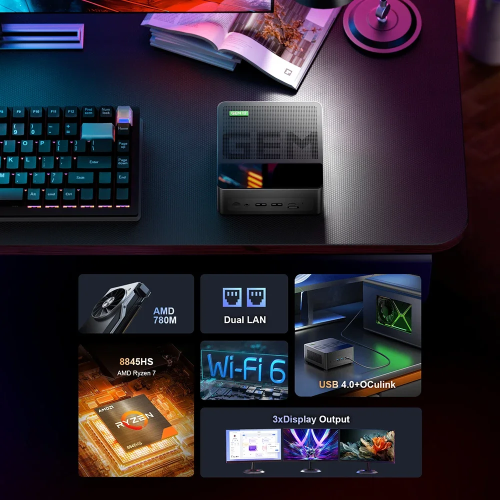 2025 Chatreey GEM Mini PC R7 8845HS 7840HS 780M R9 6900HX 680M Computer desktop da gioco con WiFi 6/Bluetooth 5.2/OCuiLink/HDMI