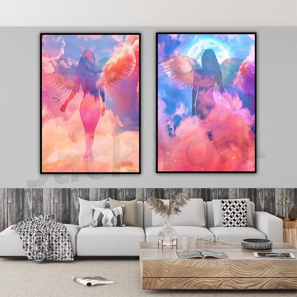 Angels Painting | An Angels Reflection  Wall Art | Over the Bed Decor | Guardian Angel Canvas Artwork