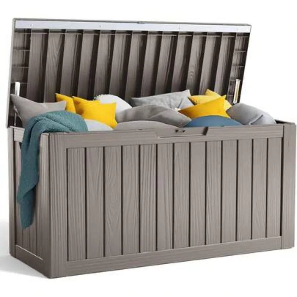 102 Gallon Resin Deck Box Lockable Patio Outdoor Storage Box Waterproof Garden Tool Shed Chest for Cushions Pool Supplies Black Furniture