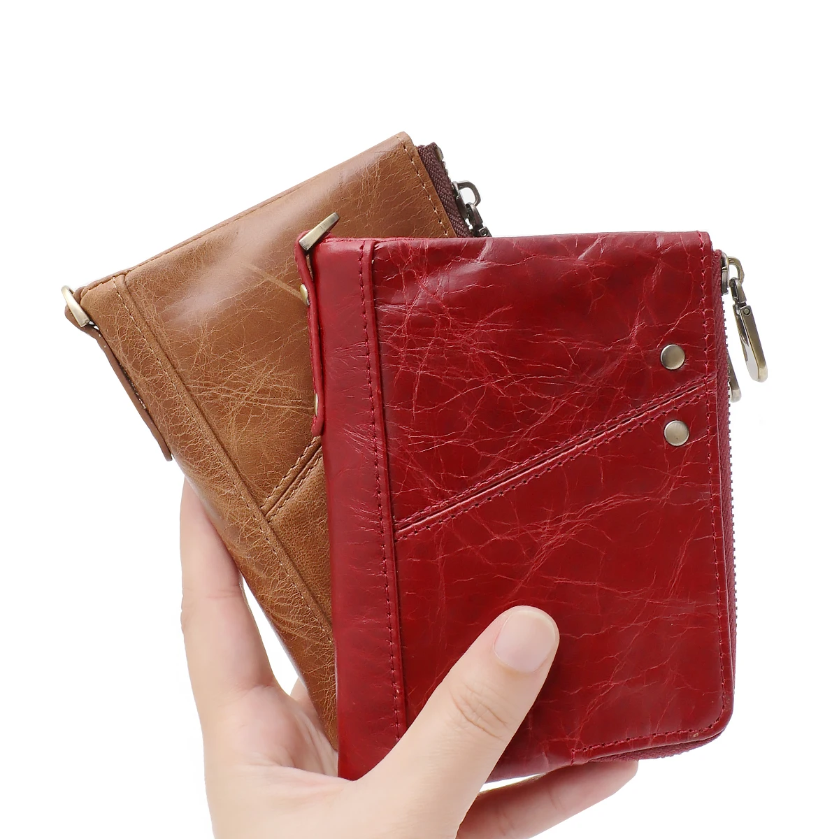 SC Luxury Retro Oil Waxed Leather Bifold Short Wallet RFID Functional Multi Pockets Card Holders Cash Slots Coin Purse Portable