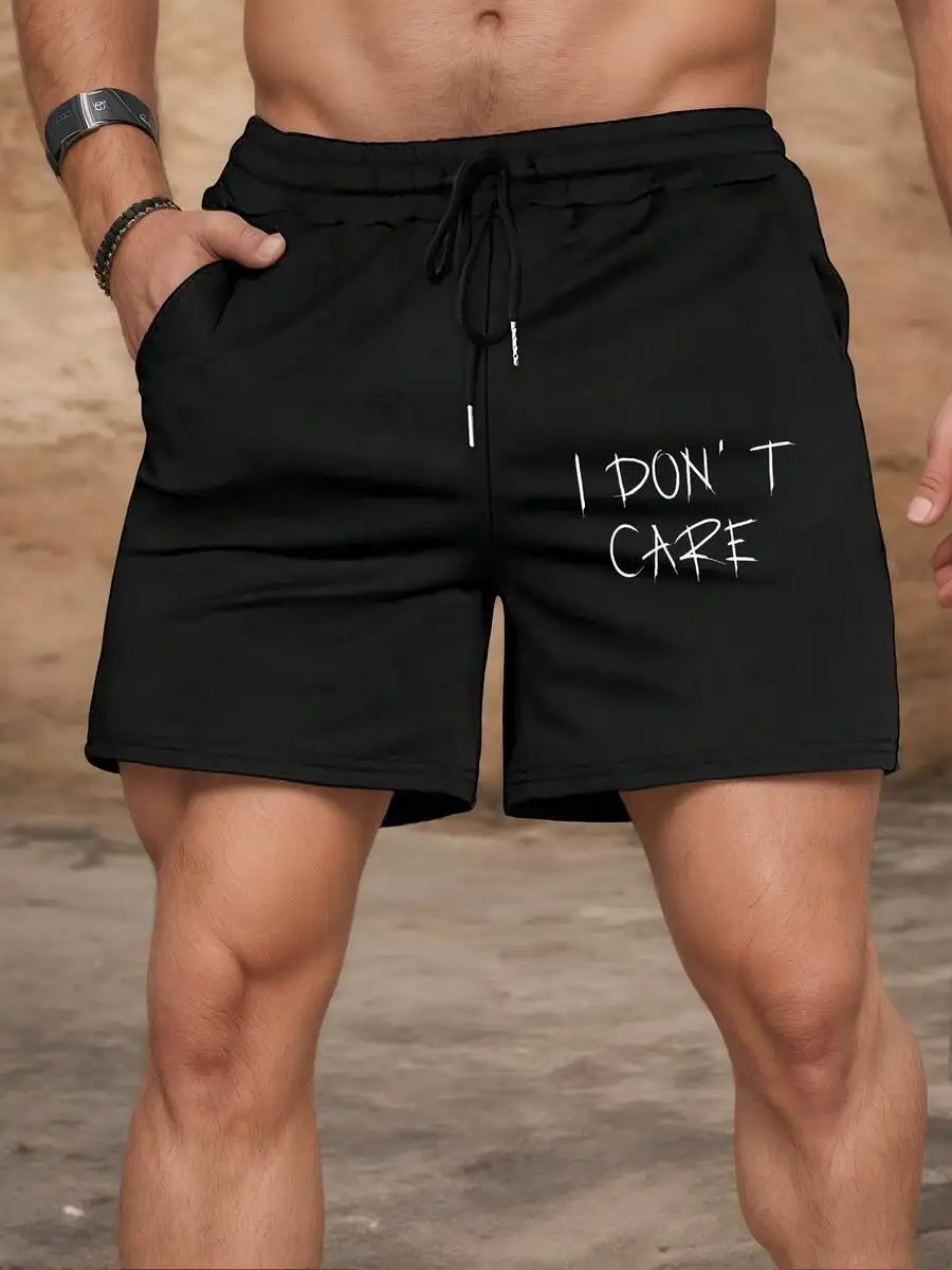 

Mens Sport Casual Shorts With Print Elastic Waist Drawstring Side Pockets 100% Polyester Knit For Gym Running Streetwear