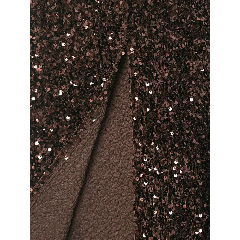 DUOPERI Falda recta con abertura en la espalda de café con lentejuelas para mujer Y2K cintura elástica faldas largas elegantes para mujer