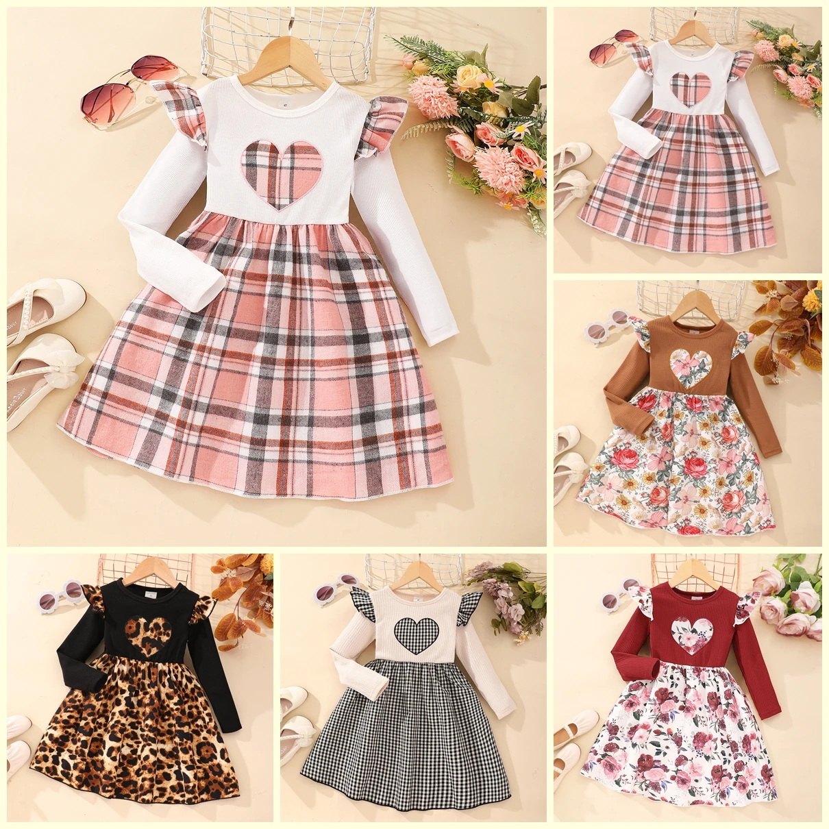 

2023 Dress Kids Girl Clothes Love Embroidery Autumn Long Sleeve Children's Birthday Party Princess Dress 2 3 4 5 6 7 Years Old