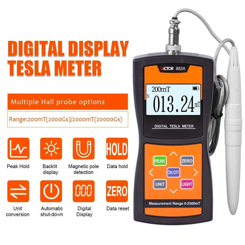 

Digital Tesla Meter Gauss Meter Surface Magnetic Field Tester 2% High Accuracy-