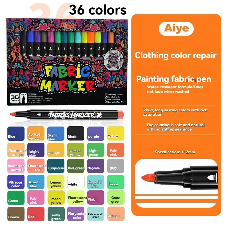 12/24/36 Colors Fabric Markers Pens Set-Indelible and Permanent Fabric Paint Fine Point Textile Marker Pen Art Painting Supplies