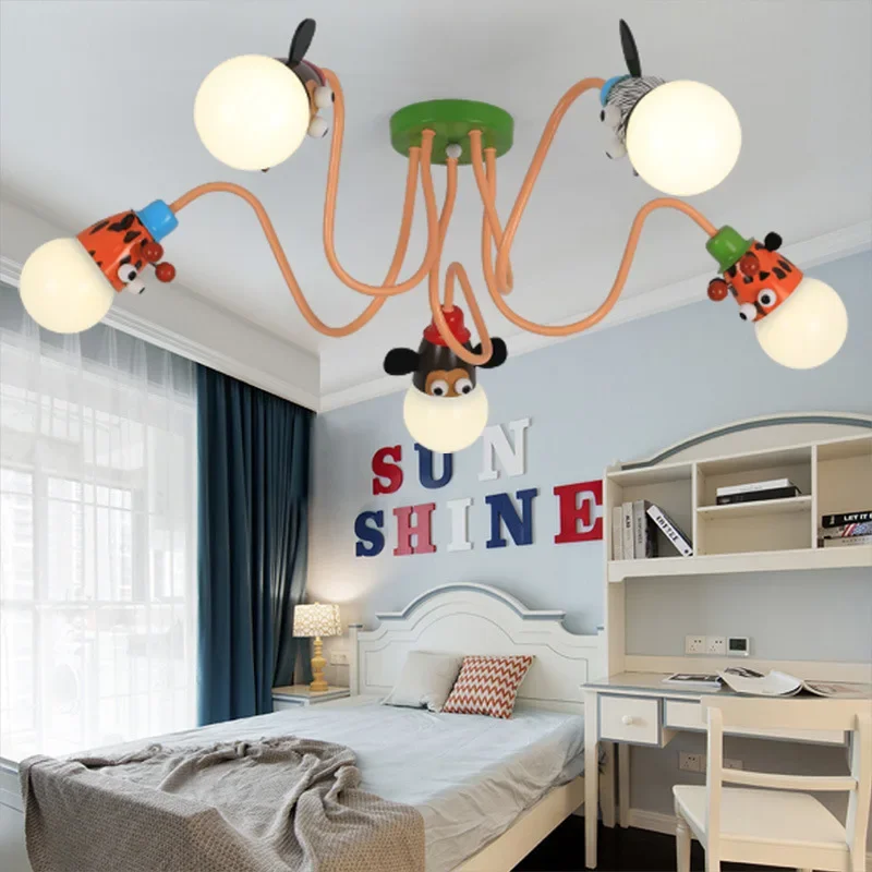 

Creative Cartoon Ceiling Chandelier Lamp Animal Monkey Tiger Color Pendant Lights Boy Room Children's Room Bedroom Room Decor