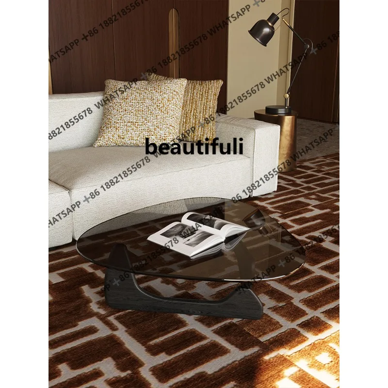 

Retro minimalist coffee table light luxury small apartment solid wood glass tea table coffee table for home use