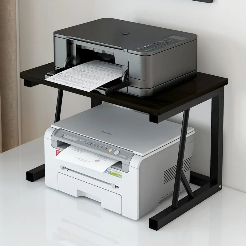 Desktop Printer Stand Shelf 2 Tier Metal Wood Storage Rack for Office Copier Organizer