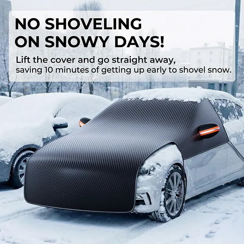 Extended 3‑Window Car Windshield Snow Cover Engine Hood Anti‑Frost Anti‑Ice Sunshade with 6 Fixing Straps for Sedan SUV