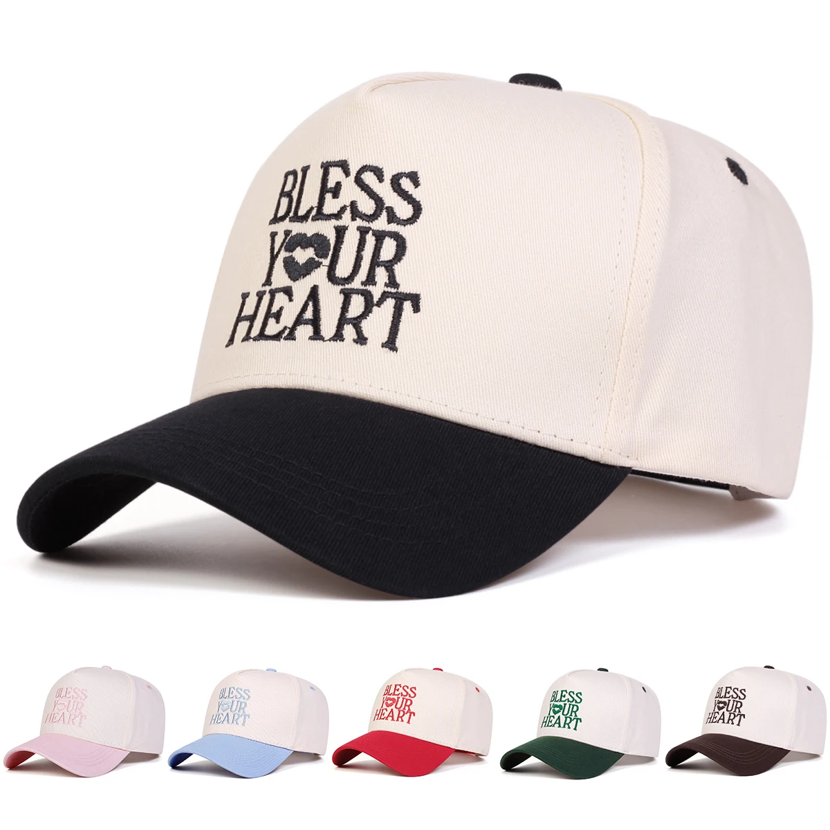 Unisex BLESS YOUR HEART Letter Embroidery Baseball Caps Outdoor Adjustable Spring and Autumn Casual Sunscreen Hat