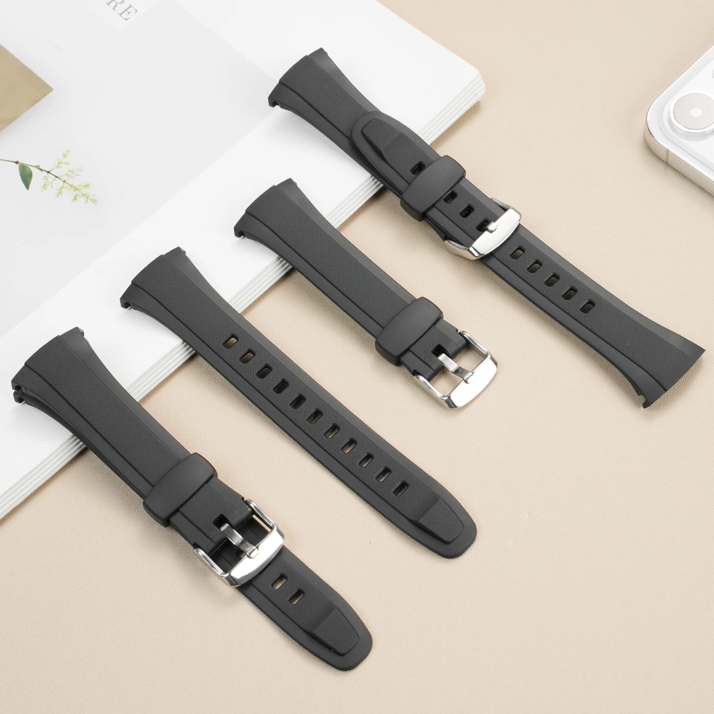 Waterproof Black Sports Silicone Strap Accessory for Casio Solar 6-Band WVA-M640/WVA-M650 WVQ-M410 Watch Straps