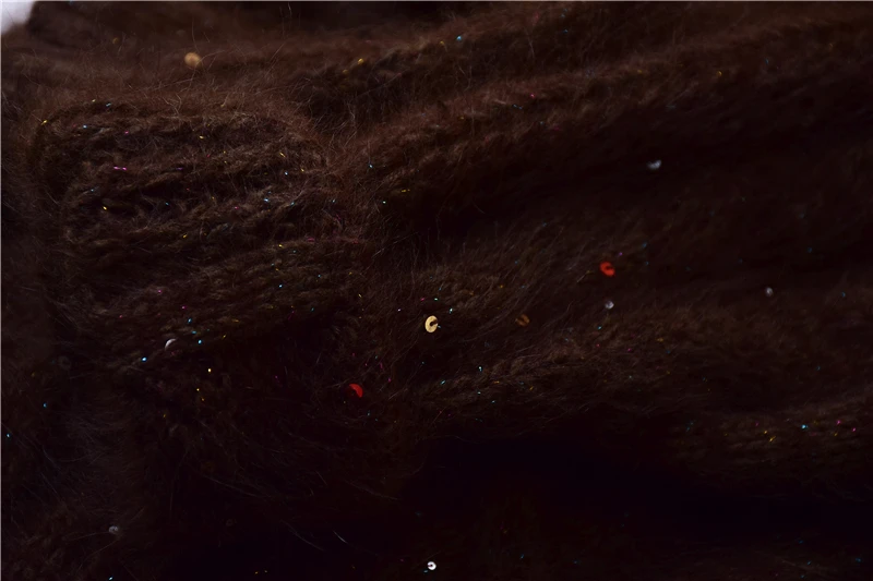 Dames femmes automne hiver mode perles paillettes poilu Angora lapin cheveux tricoté col rond manches longues Pull ample Pull Pull