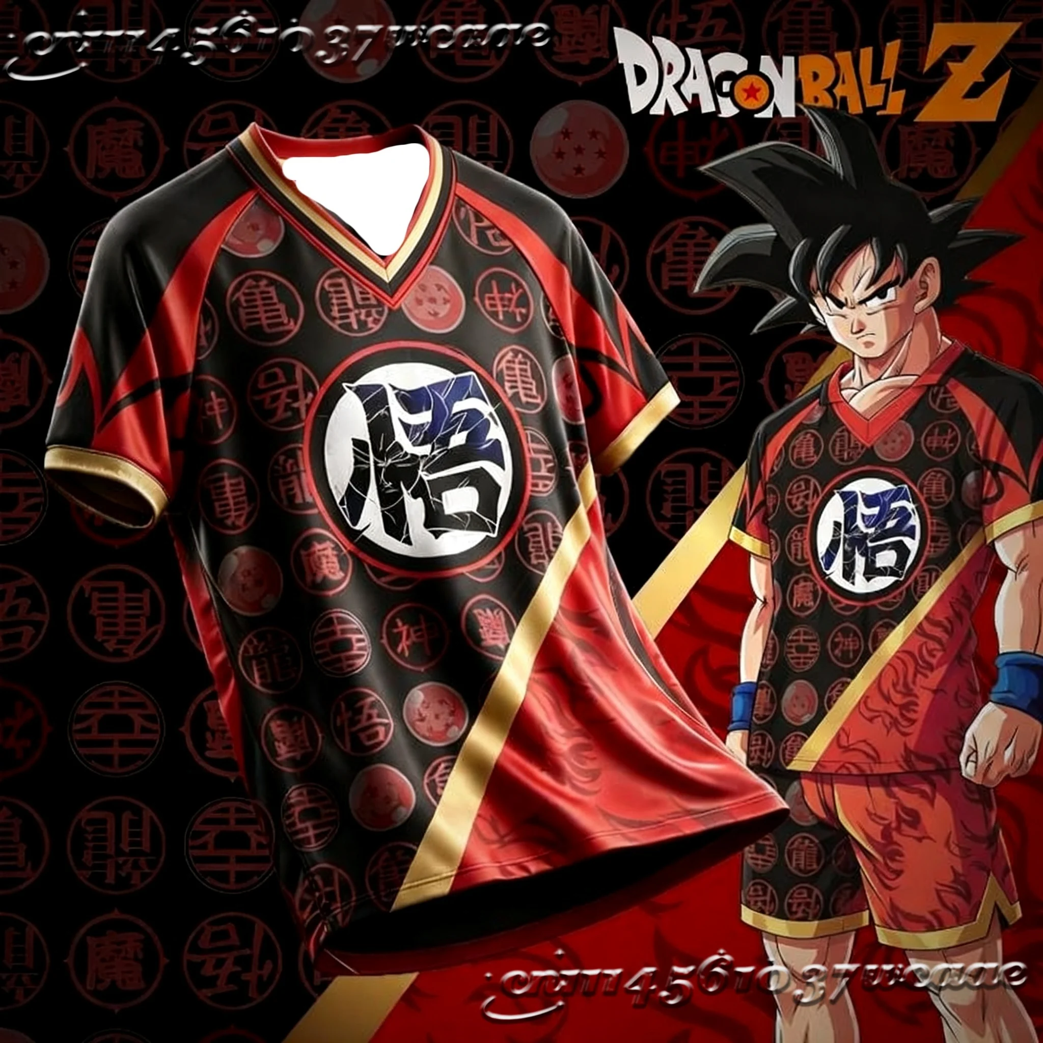 Unisex Dragon Ball Z Goku Soccer Jersey Chinese Character Seal Pattern Background Casual Street Athletic Uniform Family Matching
