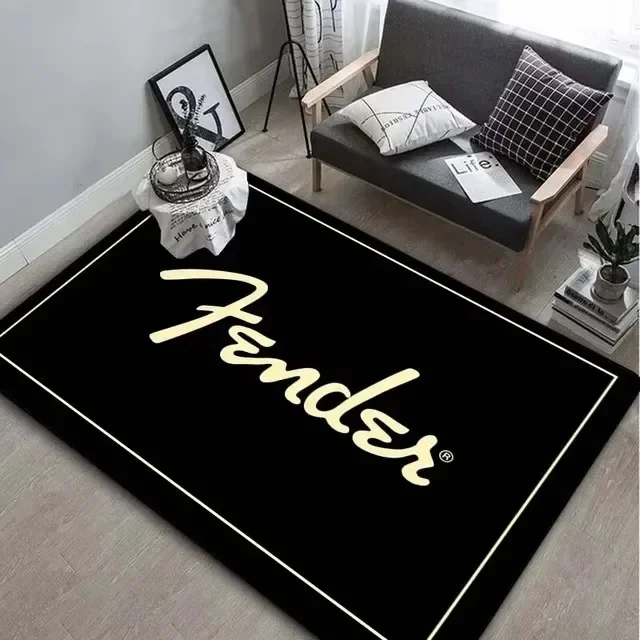 NONE Fender-Gitarren-Teppich für Wohnzimmer, Schlafzimmer, großer Flanell-Teppich für Schlagzeug, rutschfeste Bodenmatte, waschbar 4