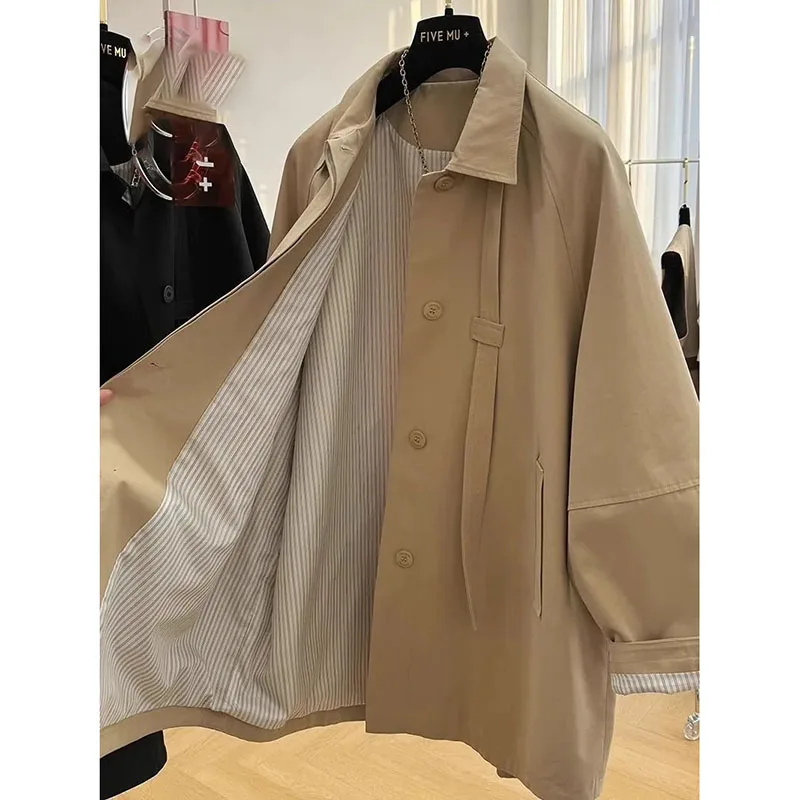 

2024 New Loose Mid-Long Pocket Trench Coat Women's Spring Autumn Thin Tooling Single-Breasted Khaki Windbreaker Outerwear