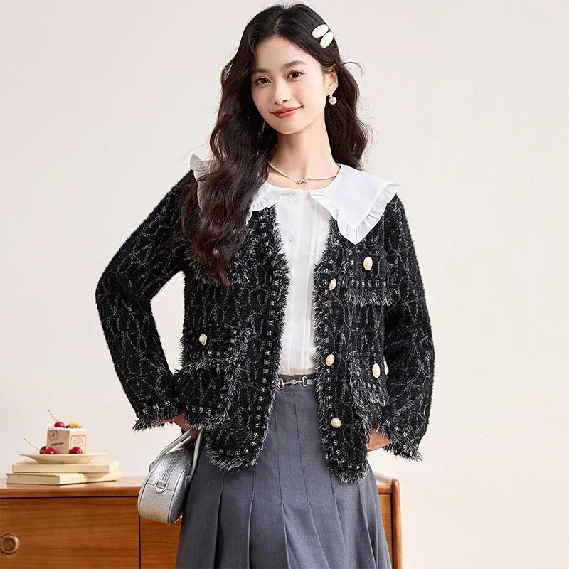 

Женская одежда Элегантный шикарный вязаный кардиган с v-образным вырезом Осень-зима Новая мода Свитера с карманами из искусственного меха норки Офисные женские топы Y2k