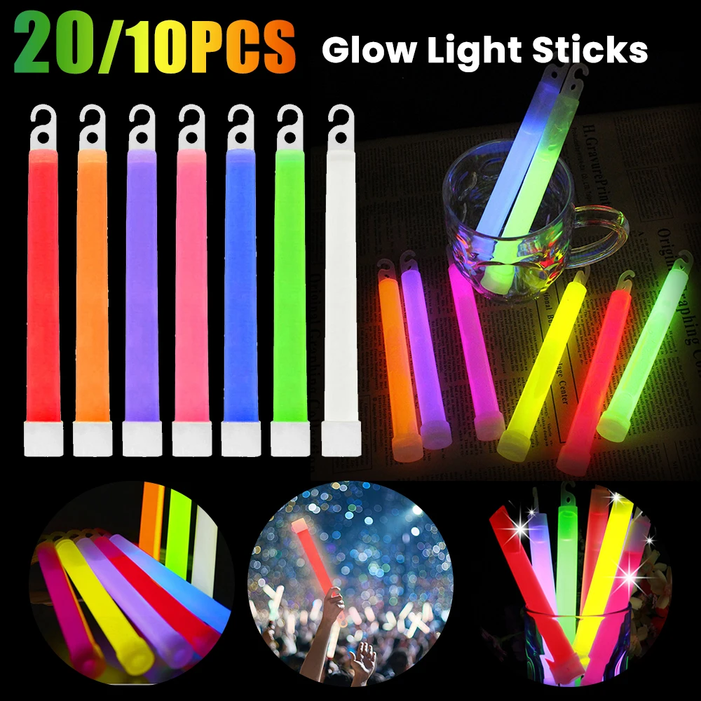 10/20Pcs 6 Inch Outdoor Emergency Glow Sticks Waterproof Fluorescence Light with Hook Non-toxic Hiking Camping Equipment